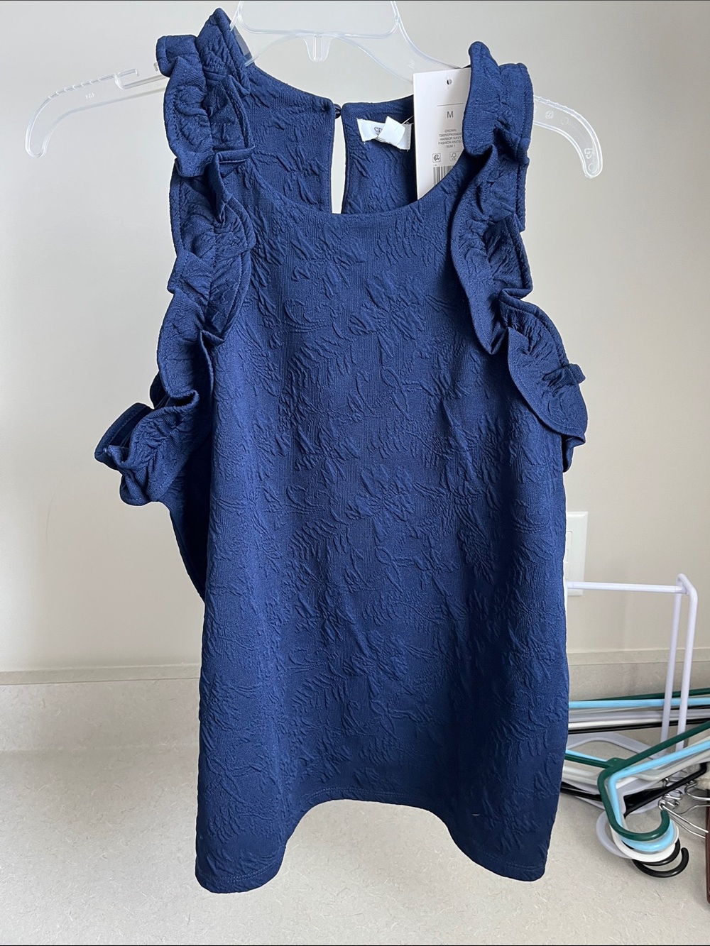 crown & ivy Navy Textured Ruffle Dress